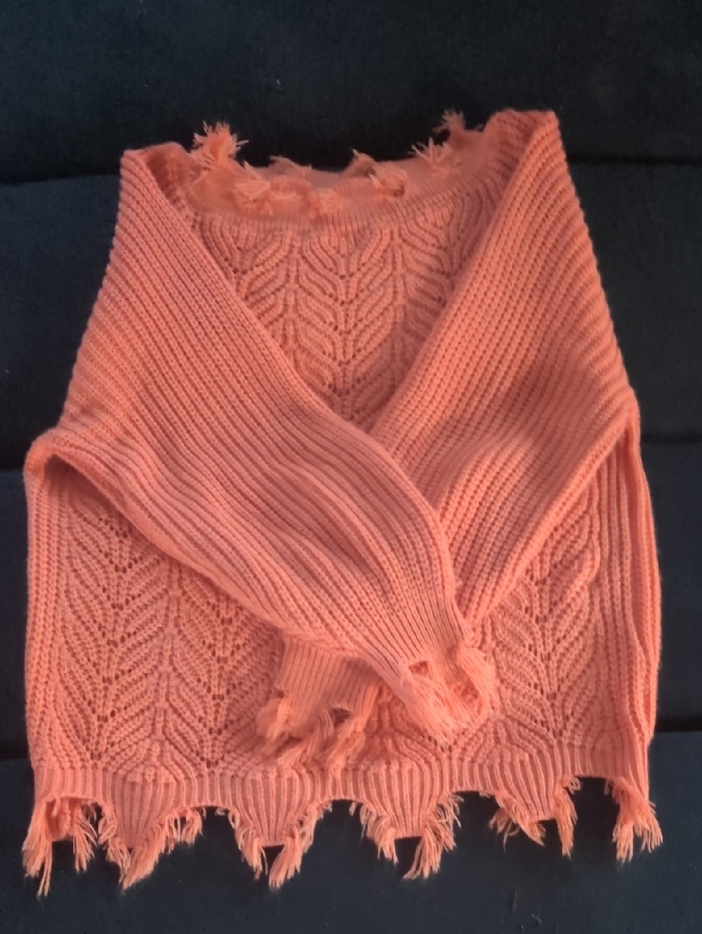Frayed Edge Coral Knit Sweater - Women